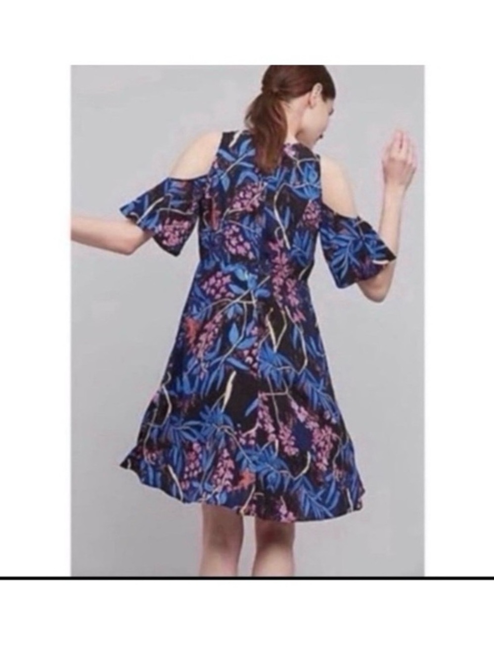 ANTHROPOLOGIE Maeve Floral Print Cold Shoulder Mini Dress Size 2 - Picture 3 of 5